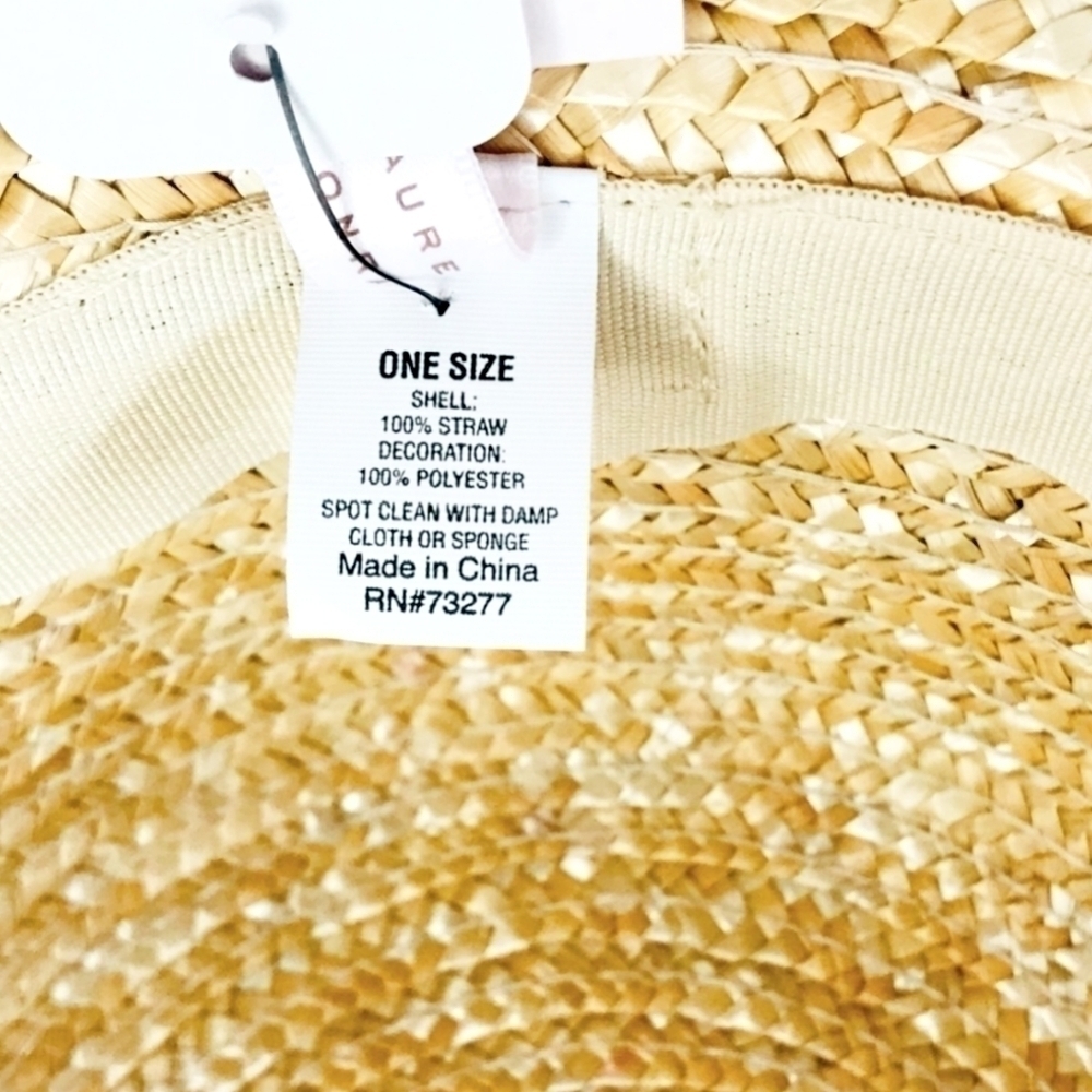 New! Cloche Wheat Straw Pink Floral Ribbon Bow Large Beach Cottagecore Straw Hat - Picture 9 of 9